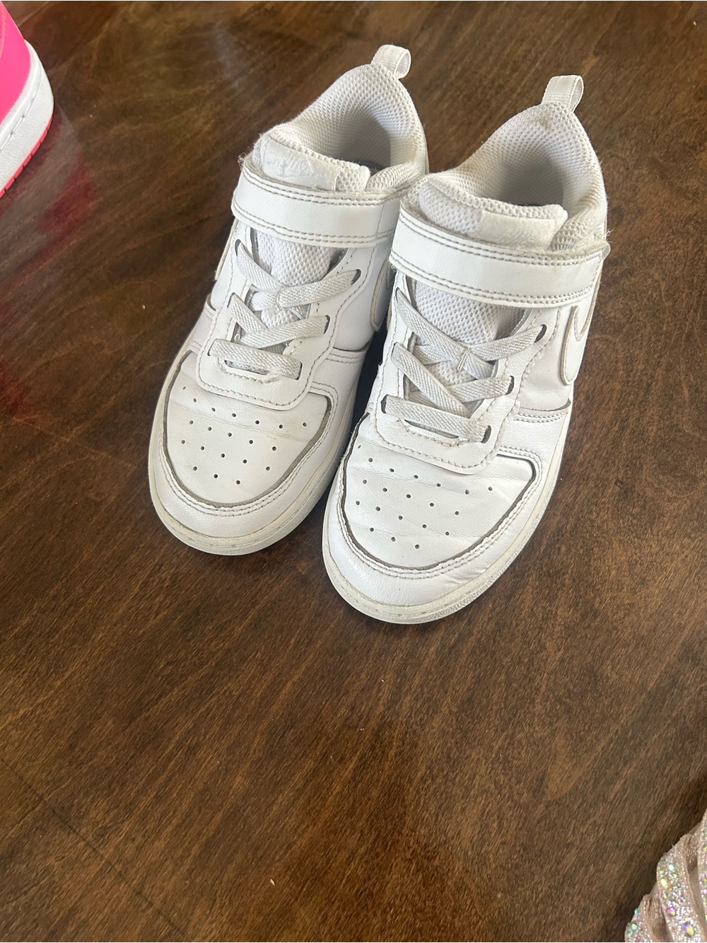 Kids White Velcro & Lace Athletic Shoes